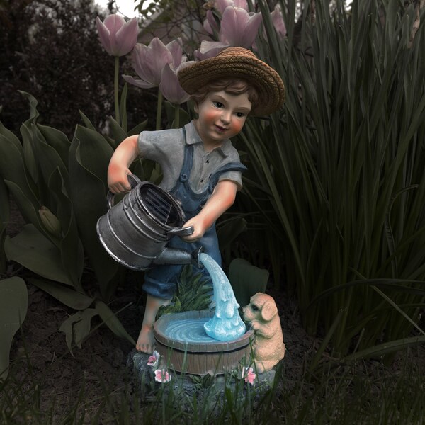 Pure Garden Solar Outdoor LED Light, Little Boy Statue 50-186-BOY - main